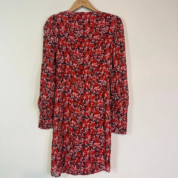 THE KOOPLES Burning Flowers Red Floral Mini Wrap Dress Size 0 NWT MSRP $385 - Picture 6 of 9